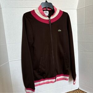Lacoste Women's Pink Cream Brown Jacket Size 34 Size 2 EUC Full Zipper